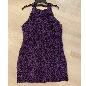 ICE Purple & Black Sleeveless High-Neck Ruffle Front Chiffon Shift Dress size 12